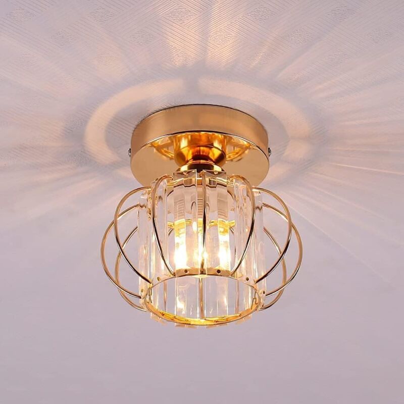 LED Luminaires de plafond à cristaux, lustre plafonnier cage et cristal e27 pour cuisine couloir salles à manger salons bar (Or rose)