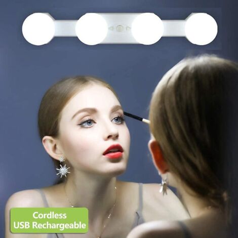 led Lumires(pas De Miroir) De Maquillage, Hollywood Kit De Lampe De Cosmtique Miroir Rechargeables Portables Sans Fil, 4 Ampoules Luminosit De Van