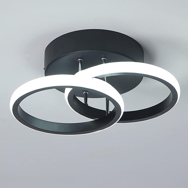 Comely - Plafonnier led 2 Anneaux, Style Moderne, Éclairage d'Allée pour Entrée, Balcon, Couloir, Cuisine, Salon, 22W - Noir - Lumière Blanche 6500K