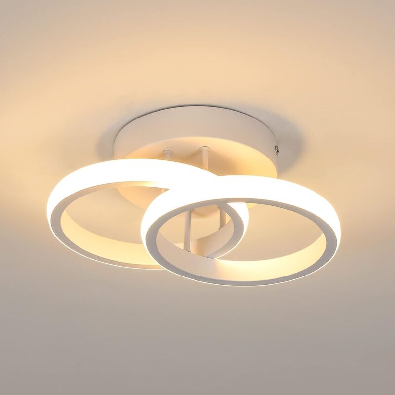 COMELY Plafonnier LED 2 Anneaux, Style Moderne, Éclairage d'Allée pour Entrée, Balcon, Couloir, Cuisine, Salon, 22W - Blanc - Lumière Chaude 3000K