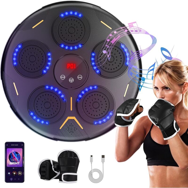 Led Machine Boxe Musicale avec Gants de Boxe, 9 Modes de Vitesse et Mode de comptage Prise en Charge Bluetooth Convient aux Adultes et aux Enfants,