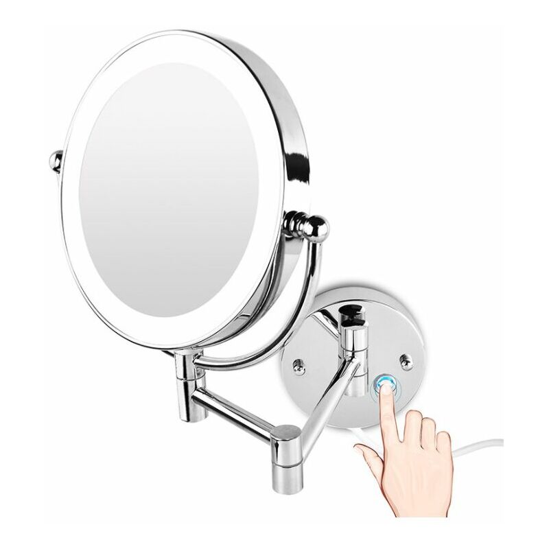Heguyey - led magnifying mirror, illuminated makeup mirror, 3 times magnification, 360° double-sided rotation, easy to install, silver