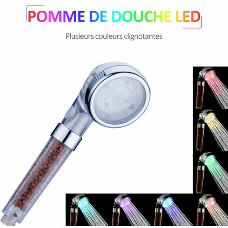 Pomme de douche led pommeau lumineux éclairage 7 couleurs douchette  eclairage vert bleu rouge