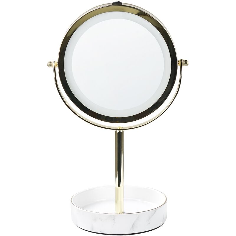 Led Makeup Mirror 1x/5x Magnification Double Sided Iron Frame ø 26 cm Gold and White Savoie