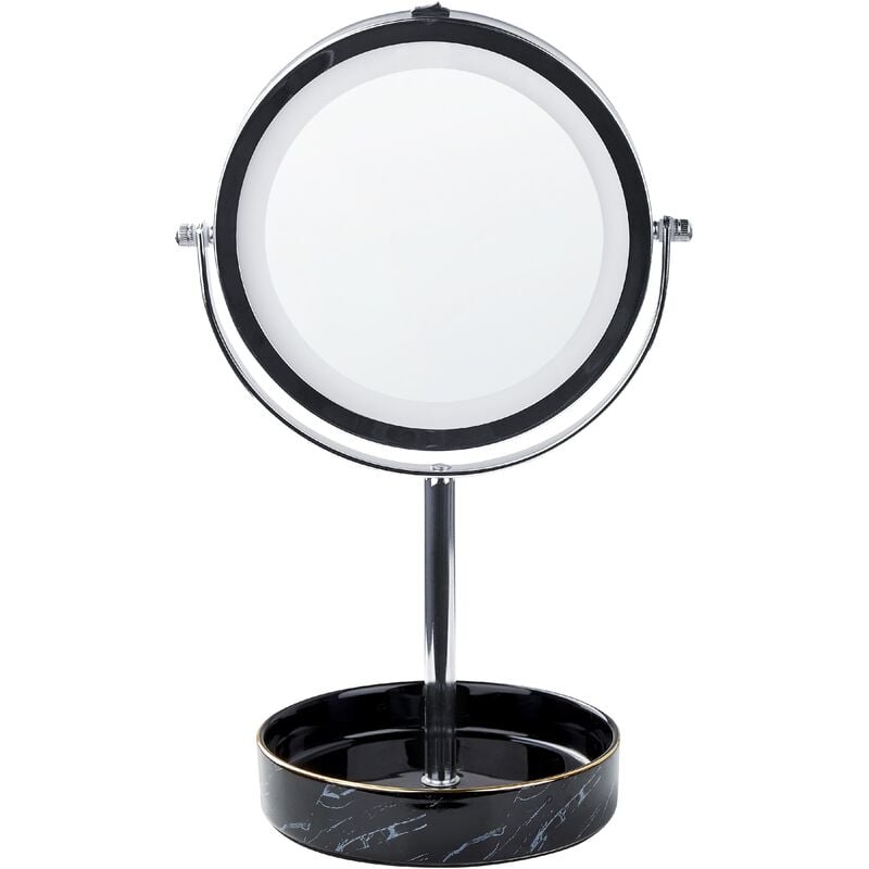 Led Makeup Mirror 1x/5x Magnification Double Sided Iron Frame ø 26 cm Silver and Black Savoie