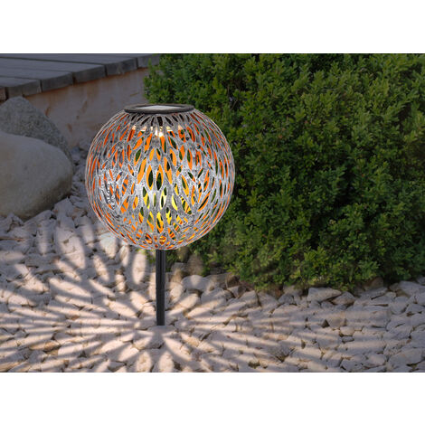 LED Metall Solarkugel Ø 18cm mit Erdspieß, Silber Antik