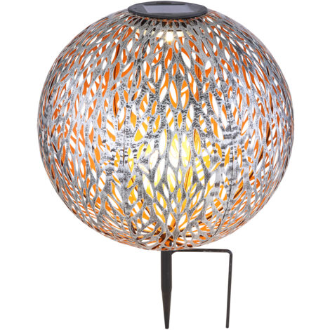 LED Metall Solarkugel Ø 27cm mit Erdspieß, Silber Antik