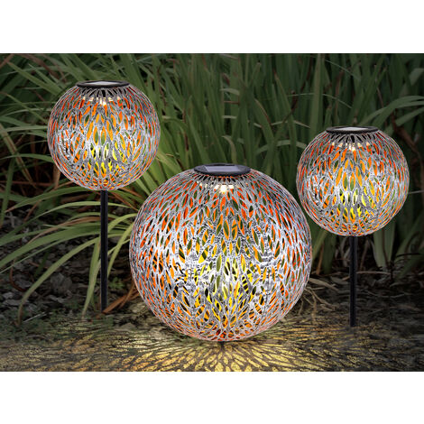 LED Metall Solarkugeln 3er SET Ø 18cm & 27cm mit Erdspieß