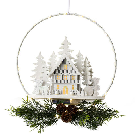 LED-Metallgirlande mit weißem Kirchenmotiv, 27 cm