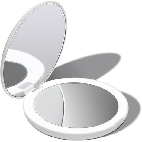 led Miroir De Poche Lumineux, Grossissant 1x / 10x - Grand Miroir Main De Maquillage Avec Clairage Naturel, 12,7 Cm De Diamtre, Compact Et Portab
