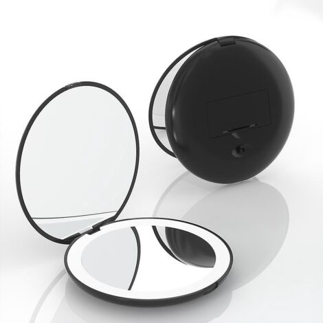 led Miroir De Poche Lumineux, Grossissant 1x / 2x - Grand Miroir Main De Maquillage Avec Clairage Naturel, 12,7 Cm De Diamtre, Compact Et Portabl