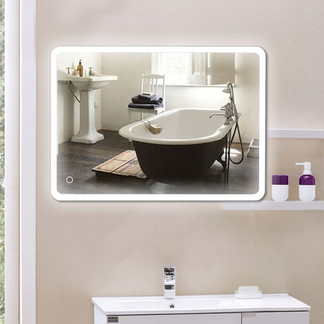 LED Miroir de Salle de Bain Miroir de Vanité Mural Horizontal/Vertical 50x70cm
