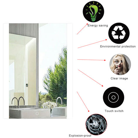 led Miroir de salle de bains avec éclairage LED Miroir Cosmétiques Mural Lumière Illumination avec Commande par Effleurement 60x80 CM - Blanc froid