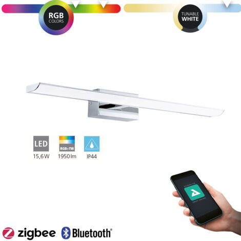 LED miroir lumineux salle de bain tabano-z blanc chrome L: 60.5cm B: 13.5cm H: 7cm Dimmable IP44 2700-6500K avec fonction Connect-Z