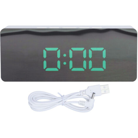 LED miroir réveil horloge numérique avec mode Snooze pour chambre salon maison bureau décor coque blanche (TS-S69-G)
