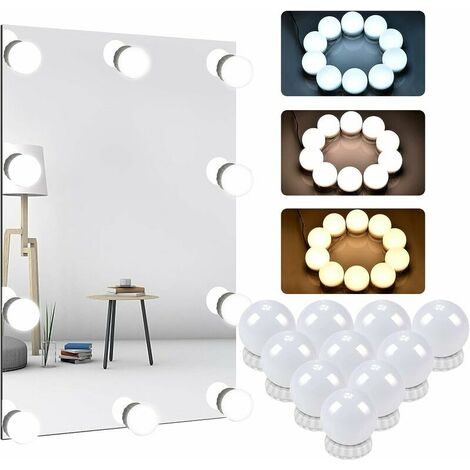 LED Mirror Lights, Hollywood Lights with 3 Color Switches and 10 Dimmable Dresser Lights, Makeup Lights Vanity Mirror Lights Dresser/Bathroom Mirror