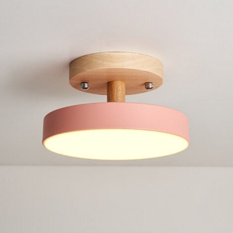 LED Moderne Deckenleuchte  Metall Holz Deckenlampe Innen Runde Pendelleuchte Rosa Ø23CM - 1Pcs Neutrales Licht