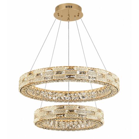 LED moderne double anneau-suspension dorée, design cristal, 3 températures de couleur, plafonnier de luxe pour salon et salle à manger