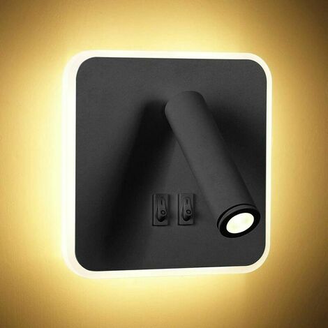 Led moderno de 8 W con interruptor giratorio de 350 ° para dormitorio, mesita de noche, sala de estar, negro, 3000 K, lámpara de pared, lámpara de pared LED de 3 W, luz de pared interior