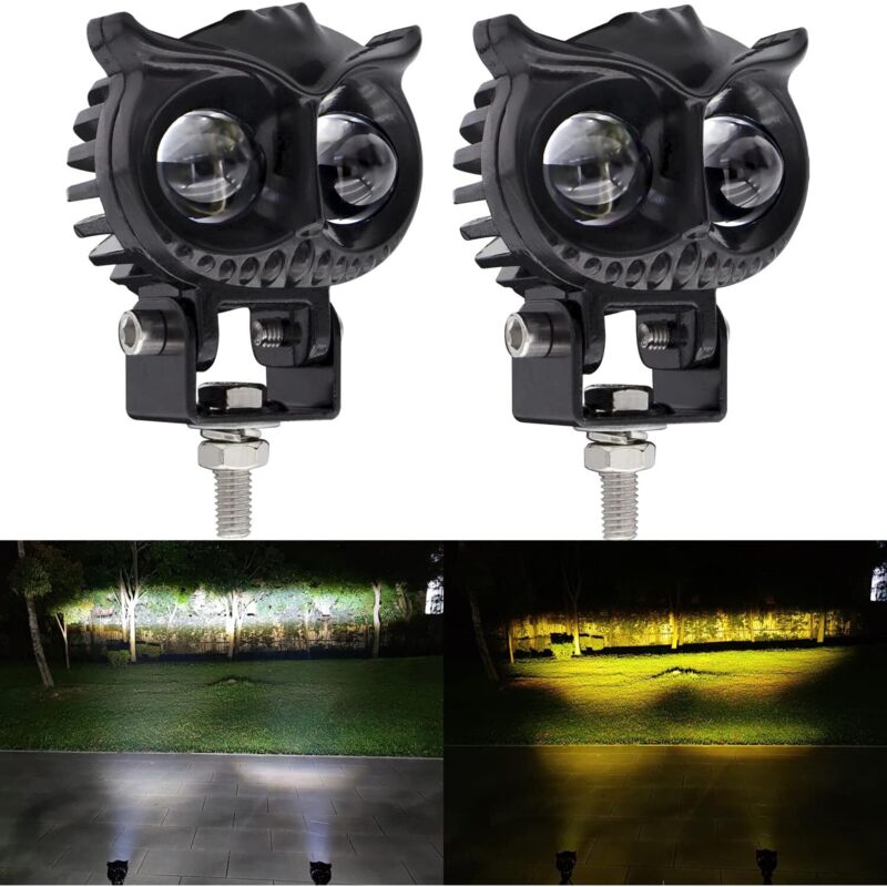 LED motocyclette conduite feux de brouillard double couleur ambre/blanc 2pcs 2.6inch motocyclette Pod lumières de travail auxiliaires adapté pour