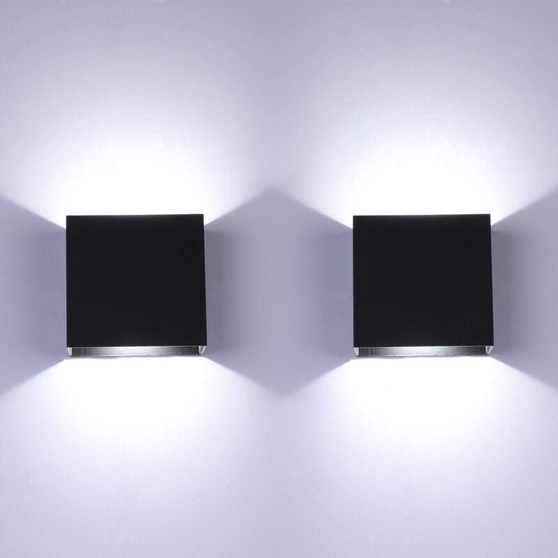 Led Mur Lumière Intérieur Up Down Applique Murale Noir Mur Lampe Moderne 6W en Aluminium Appareils d'éclairage pour Salon Chambre Cuisine,2Pack Blanc