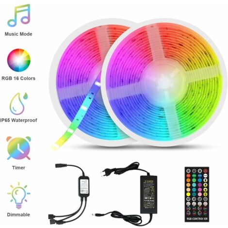 LED Music Band Bande LED 10M (5M  2) 5050 RVB IP65 Lumière Multicolore Bande LED Adhésive avec Télécommande Décoration Intérieure Extérieure Fête de Noël Etc - RWÉclairage / Éclairage intérieur / Ruba