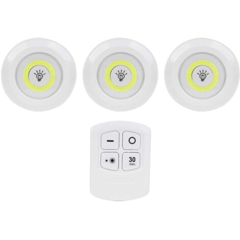 LED-Nachtlicht [3 Stück] mit Fernbedienung und Timerfunktion für Schrank, Kleiderschrank und Kinderzimmer – PC, 9 cm, weiß, 30-Minuten-Timer, dimmbar