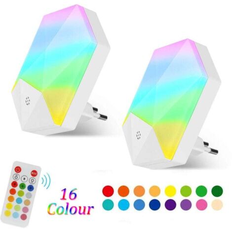 LED-Nachtlicht für Kinder, Baby-Nachtlampe, Plug-and-Play mit Fernbedienung, 16 einstellbare Farben, RGB, dimmbare Helligkeit, Nachtlichtstecker für Babyzimmer, Schlafzimmer, Flur – (2er-Pack)