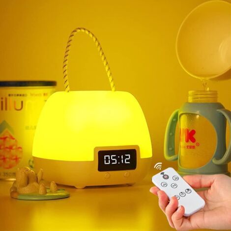 LED-Nachtlicht für Kinder, tragbare Nachttischlampe mit Uhranzeige, Nachtlicht mit Fernbedienung für Kinder, Baby-Nachtlicht, geeignet für Babyzimmer, Schlafzimmer, Wohnzimmer
