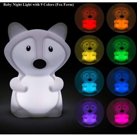 LED-Nachtlicht fürs Schlafzimmer, niedliches Fuchs-Nachtlicht mit 9 Farben, wiederaufladbar, Fernbedienung + Touch-Dimmung