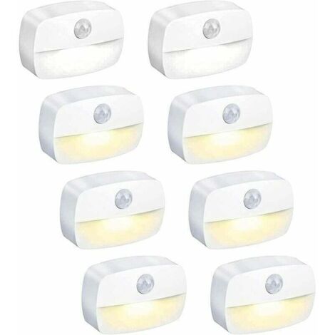 LED Nachtlicht mit Bewegungsmelder, [8 Stück] Kinder Nachtlampe, An/Aus, Schrankbeleuchtung mit Kleber, für Kinderzimmer, Schlafzimmer, Flur [Energieklasse A+++]，