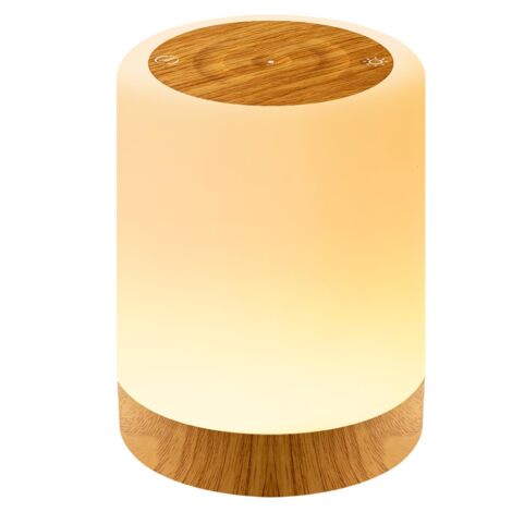 LED-Nachtlicht mit Touch-Dimmer – 7 Farben und 3 Farbverläufe – USB- und kabellose Ladestation – Holzoptik – Stimmungslicht für Schlafzimmer, Wohnzimmer, Nachttisch oder Camping