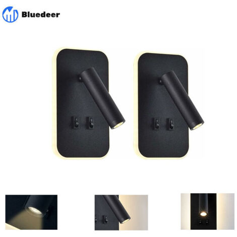 LED-Nachttischlampe, LED-Wandleselampe, verstellbarer Spot 3000K/warmweiß (schwarzes Rechteck, 2 Stück)