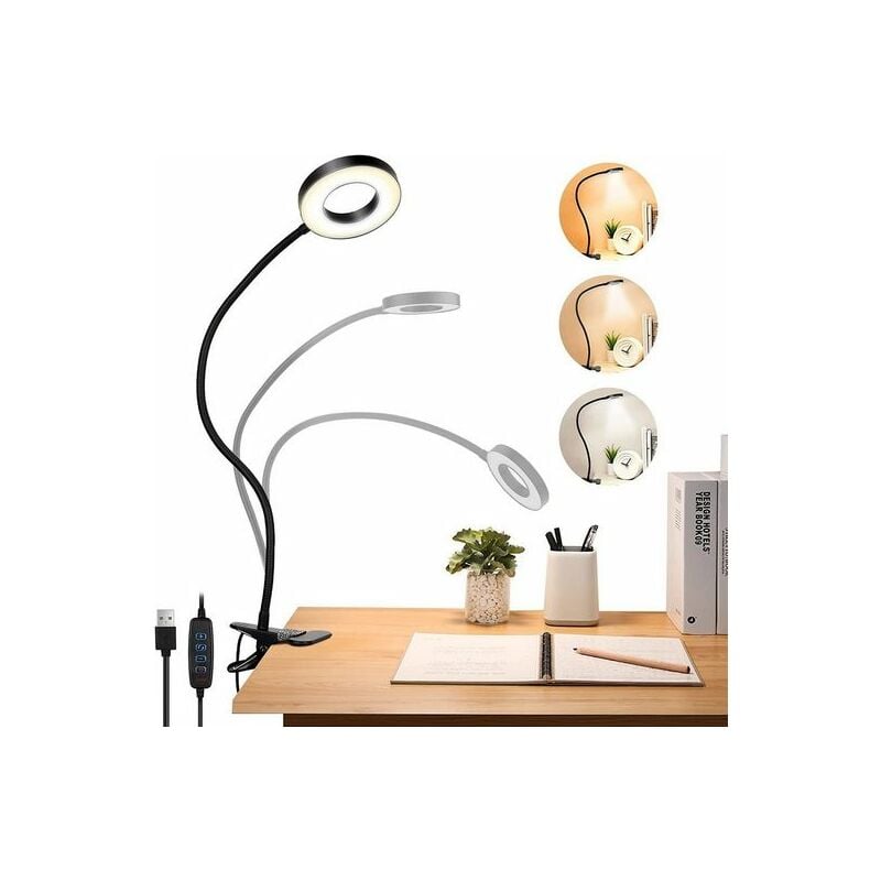 Led Lampe Chevet ,Lampe de Lecture led, Lampe de bureau,Lampe à pince,3 modes & 10 niveaux de gradation Kinsi