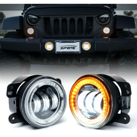 LED-Nebelscheinwerfer für Jeep Wrangler, 4 Zoll, 30 W, mit leuchtendem Ring, Frontscheinwerfer zur Individualisierung von Harley-Motorrädern deng  ALOVEZ