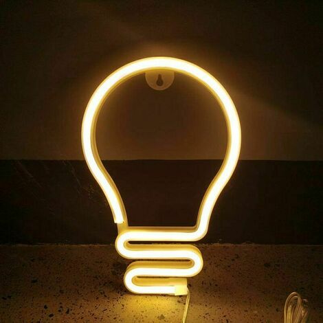 LED Neon Light Bulb Shape Neon Light Sign USB/Battery Operated Neon Night Light Colorful LED Neon Lamp Wall Decoration for Home Bar Wedding Christmas Party