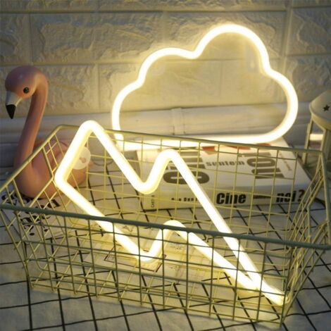 LED Neon Light Inscrivez-vous Nuage Néon et Lightning Néon Combinaison chaud Hanging Neon Mood éclairage blanc batterie/USB Exploité Neon Night Light Lumière de Noël pour la fête de la maiso-Fei Yu