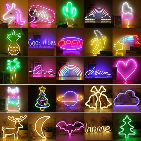LED néon mur art signe chambre décor arc-en-ciel suspendu lampe de nuit maison fête vacances décor cadeau de Noël - chat