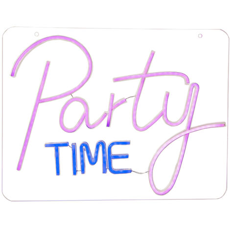 LED Neonschild Plexy ,Party Time', Plexiglas, Mini-USB, pink und blau, 48x36cm