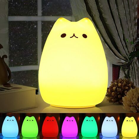 Red Book Cute cat/Kitten Shaped Silicon Colour Changing RBG lamp Bedside Night Lights for Kids Childrens Touch Bedside Night lamp Battery Powered USB Charging LED Light,Baby Children Bedroom Lamps 