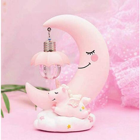 main image of "LED Night Light Resin Moon Unicorn Cartoon Baby Bedside Lamp Children Kid Girl Toy Christmas Gift Kid's Room Decoration (Pink)"