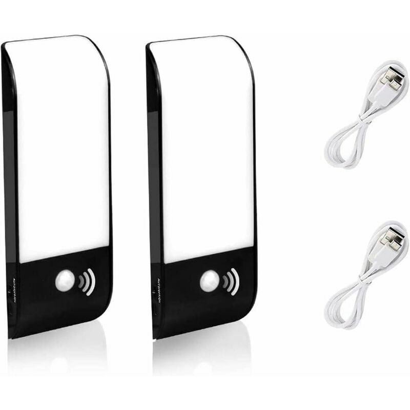 Hoopzi - led Night Lights, 2 Pack of Lights with Motion Sensor, usb Rechargeable Night Lamp, Warm Wireless Light for Stairs, Wardrobe, Porch,