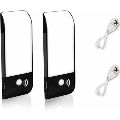 LED Night Lights, 2 Pack of Lights with Motion Sensor, USB Rechargeable Night Lamp, Warm Wireless Light for Stairs, Wardrobe, Porch, Cabinet, Kitchen, Bedroom