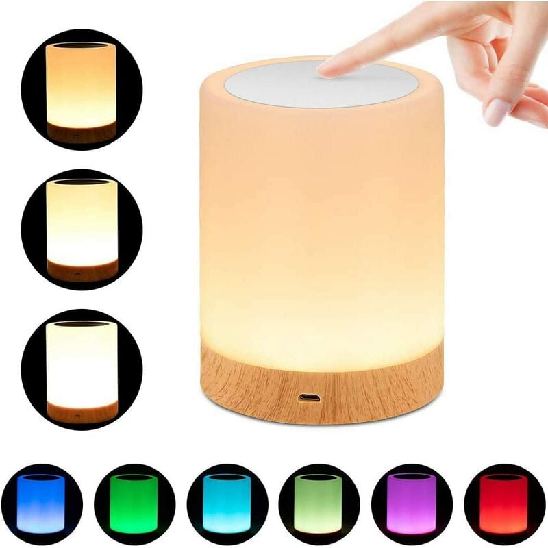 LED Nightlight, Bedside Lamp with Touch Control and USB Loading and RGB 16 Color Variable Intensity Table Lamp for Room and Living Room - Hot White (