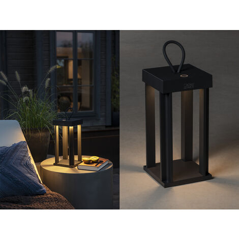 LED Outdoor Laterne CANNES USB aufladbar für Boden & Tisch, Schwarz Höhe 42cm