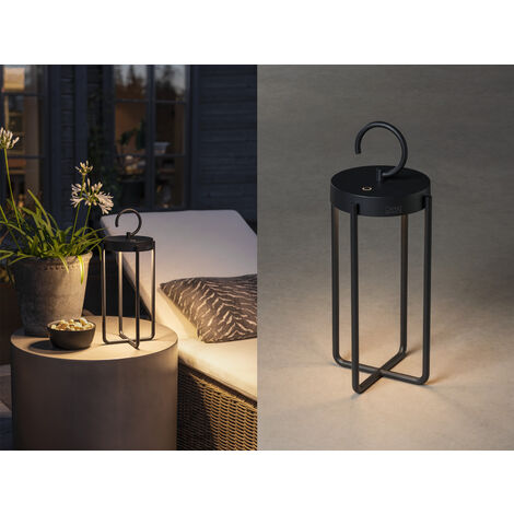 LED Outdoor Laterne MANOROLA USB aufladbar für Boden & Tisch, Schwarz Höhe 39cm