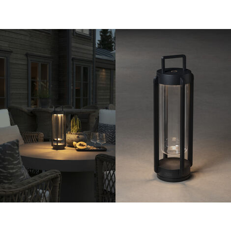 LED Outdoor Laterne OTRANTO USB aufladbar für Boden & Tisch, Schwarz Höhe 44cm
