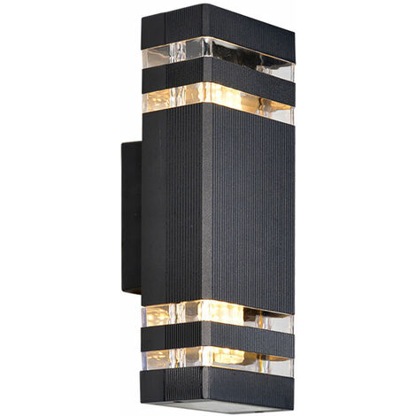 LED Outdoor Wall Light, Outdoor Waterproof Up and Down Porch Wall Light - Rectangular, Black