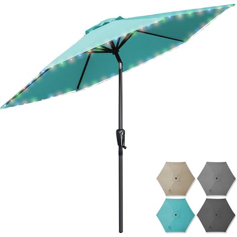 LED Parasol de Jardin Turquoise 270 cm, UV 50+, Inclinable Parasol en Aluminium Protection UV 50+, Parasol Jardin terrasse avec lumières LED