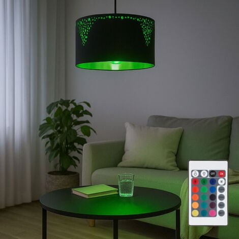 LED Pendellampe dimmbar mit Fernbedienung Hängelampe schwarz Esstisch goldfarben rund Wohnzimmerleuchte, RGB Farbwechsel, Textil Metall schwarz, 4W 470 lm warmweiß, DxH 38x120 cm